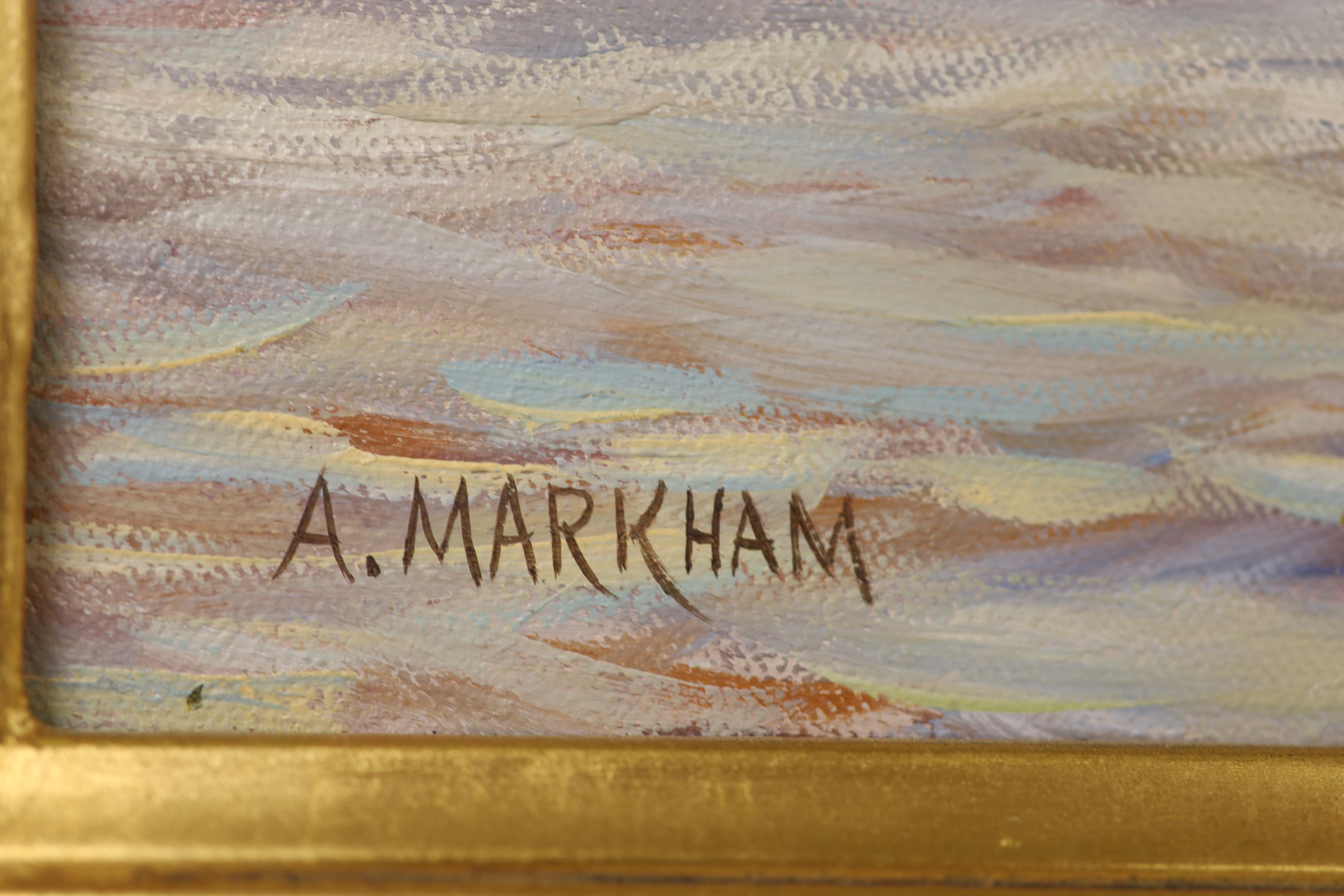A* Markham (20th century), oil on canvas, Sailing barges and other vessels, signed, 40 x 50cm